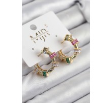 Pirinç Zirkon Taşlı Halka Model Gold Renk Kadın Küpe - TJ-BKP11208