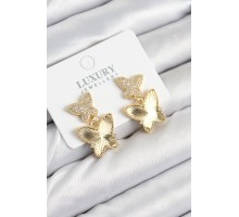 Pirinç Zirkon Taşlı Kelebek Model Gold Renk Kadın Küpe - TJ-BKP11209