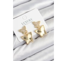 Pirinç Zirkon Taşlı Kelebek Model Gold Renk Kadın Küpe - TJ-BKP11209