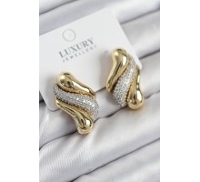 Pirinç Zirkon Taşlı Kıvrım Model Gold Renk Kadın Küpe - TJ-BKP11210