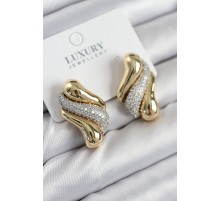 Pirinç Zirkon Taşlı Kıvrım Model Gold Renk Kadın Küpe - TJ-BKP11210