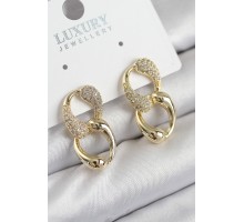 Pirinç Zirkon Taşlı Zincir Model Gold Renk Kadın Küpe - TJ-BKP11211