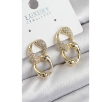 Pirinç Zirkon Taşlı Zincir Model Gold Renk Kadın Küpe - TJ-BKP11211