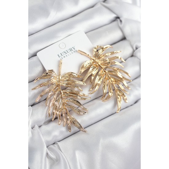 Pirinç Yaprak Model Gold Renk Kadın Küpe - TJ-BKP11212