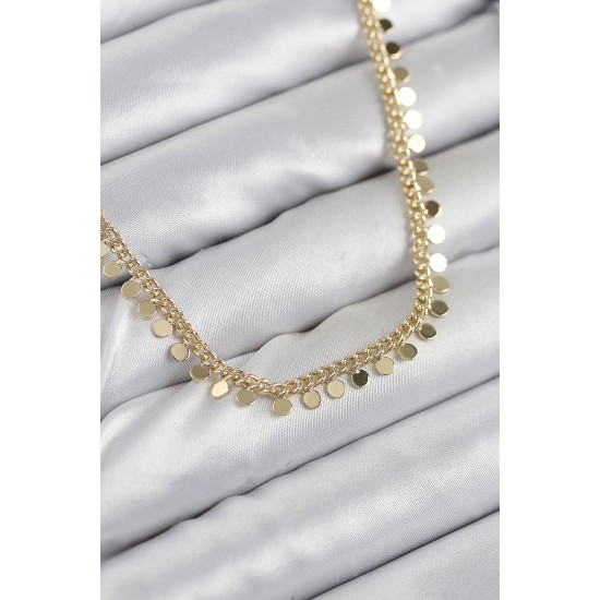 Pirinç Sıralı Pul Zincir Model Gold Renk Kadın Kolye - TJ-BKO10489