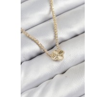 Pirinç Zirkon Taşlı Yonca Model Gold Renk Kadın Kolye - TJ-BKO10490