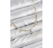 Pirinç Zirkon Taşlı Yıldızlı Ezme Zincir Model Gold Renk Kadın Kolye - TJ-BKO10491