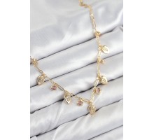 Pirinç Zirkon Taşlı Sallantılı Damla Model Gold Renk Kadın Kolye - TJ-BKO10492