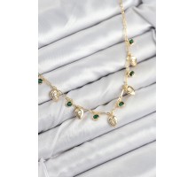 Pirinç Zirkon Taşlı Sallantılı Damla Model Gold Renk Kadın Kolye - TJ-BKO10493