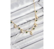 Pirinç Zirkon Taşlı Sallantılı Damla Model Gold Renk Kadın Kolye - TJ-BKO10493