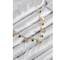 Pirinç Zirkon Taşlı Sallantılı Damla Model Gold Renk Kadın Kolye - TJ-BKO10494