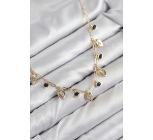 Pirinç Zirkon Taşlı Sallantılı Damla Model Gold Renk Kadın Kolye - TJ-BKO10494