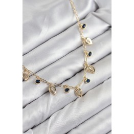 Pirinç Zirkon Taşlı Sallantılı Damla Model Gold Renk Kadın Kolye TJ-BKO10494