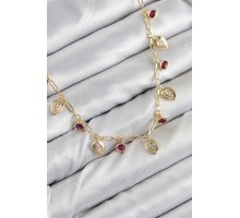 Pirinç Zirkon Taşlı Sallantılı Damla Model Gold Renk Kadın Kolye - TJ-BKO10495