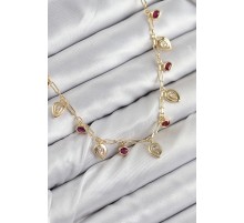 Pirinç Zirkon Taşlı Sallantılı Damla Model Gold Renk Kadın Kolye - TJ-BKO10495