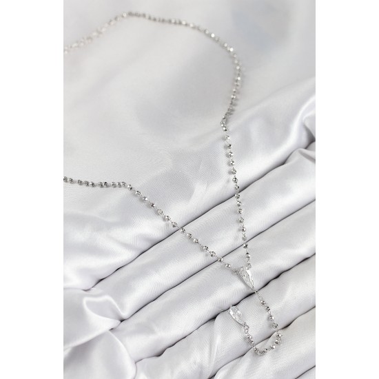 Pirinç Zirkon Taşlı Gümüş Renk Kadın Y Kolye - TJ-BKO10496