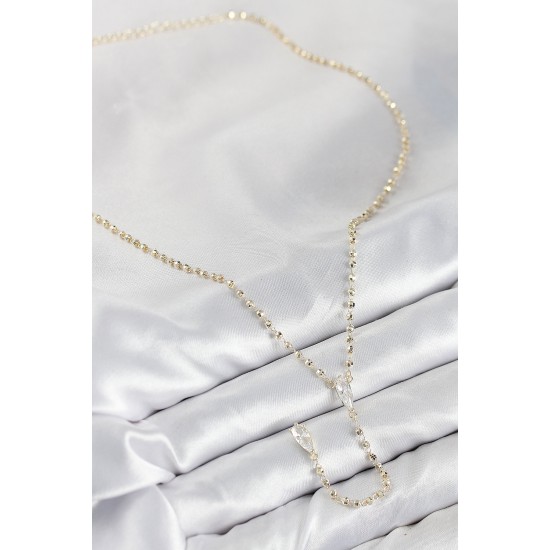 Pirinç Zirkon Taşlı Gold Renk Kadın Y Kolye - TJ-BKO10497