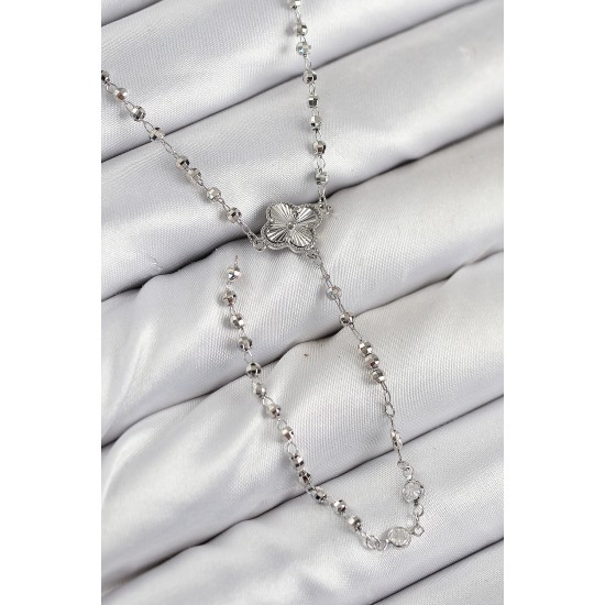 Pirinç Zirkon Taşlı Yonca Model Gümüş Renk Kadın Y Kolye - TJ-BKO10498