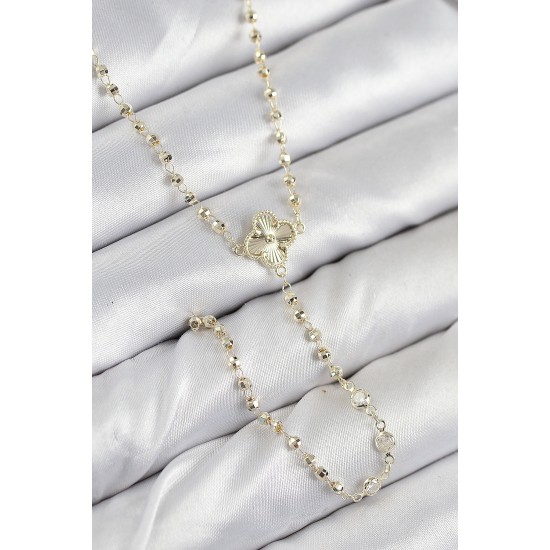 Pirinç Zirkon Taşlı Yonca Model Gold Renk Kadın Y Kolye - TJ-BKO10499