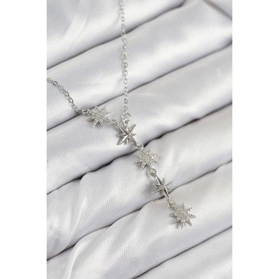 316L Çelik Yıldız Model Gümüş Renk Kadın Kolye - TJ-BKO10500