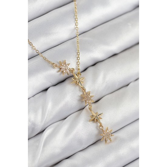316L Çelik Yıldız Model Gold Renk Kadın Kolye - TJ-BKO10501