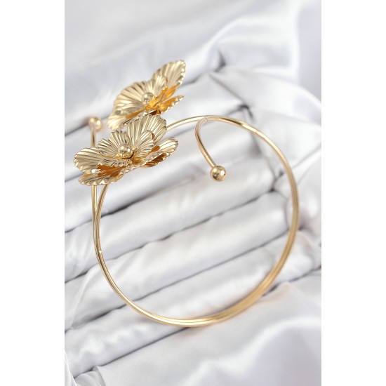 Pirinç Çiçekli Model Gold Renk Kadın Pazu Bileklik - TJ-BB7793
