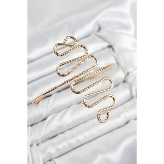 Pirinç Kıvrımlı Model Gold Renk Kadın Pazu Bileklik - TJ-BB7795