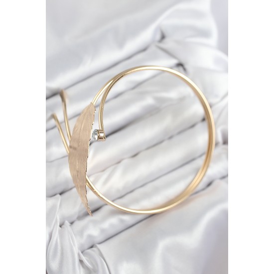 Pirinç Yaprak Model Gold Renk Kadın Pazu Bileklik - TJ-BB7796