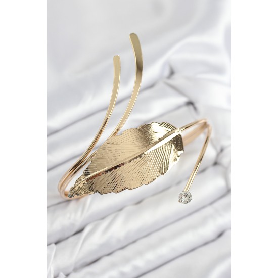 Pirinç Yaprak Model Gold Renk Kadın Pazu Bileklik - TJ-BB7796