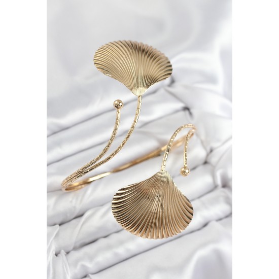 Pirinç İstiridye Model Gold Renk Kadın Pazu Bileklik - TJ-BB7798