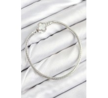 Pirinç Charm Zirkon Taşlı Yonca Model Gümüş Renk Kadın Bileklik - TJ-BB7799