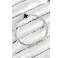 Pirinç Charm Zirkon Taşlı Yonca Model Gümüş Renk Kadın Bileklik - TJ-BB7800