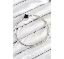 Pirinç Charm Zirkon Taşlı Yonca Model Gümüş Renk Kadın Bileklik - TJ-BB7800