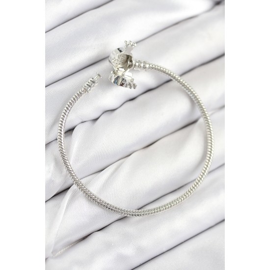 Pirinç Charm Zirkon Taşlı Taç Model Gümüş Renk Kadın Bileklik - TJ-BB7802