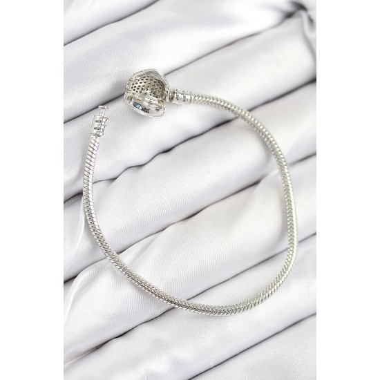 Pirinç Charm Zirkon Taşlı Kalp Model Gümüş Renk Kadın Bileklik - TJ-BB7803