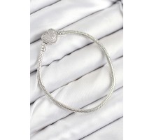 Pirinç Charm Zirkon Taşlı Kalp Model Gümüş Renk Kadın Bileklik - TJ-BB7803