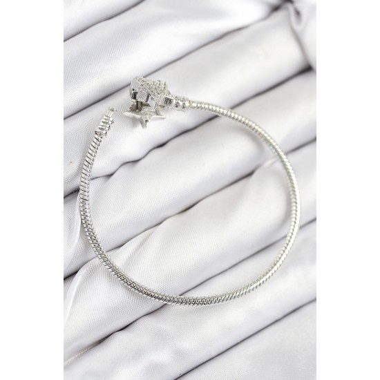 Pirinç Charm Zirkon Taşlı Yıldız Model Gümüş Renk Kadın Bileklik - TJ-BB7804