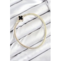 Pirinç Charm Zirkon Taşlı Yonca Model Gold Renk Kadın Bileklik TJ-BB7806