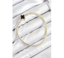 Pirinç Charm Zirkon Taşlı Yonca Model Gold Renk Kadın Bileklik - TJ-BB7806