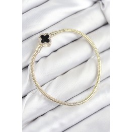 Pirinç Charm Zirkon Taşlı Yonca Model Gold Renk Kadın Bileklik TJ-BB7806