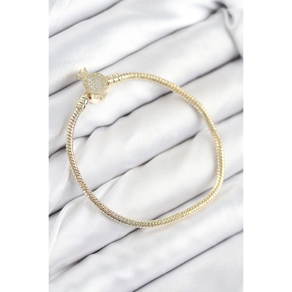 Pirinç Charm Zirkon Taşlı Taç Model Gold Renk Kadın Bileklik - TJ-BB7808