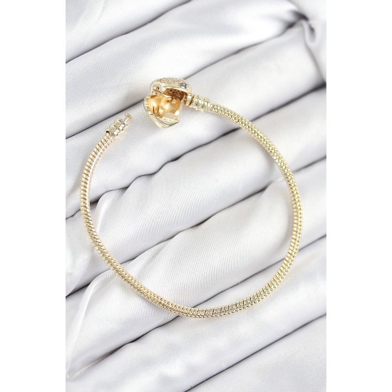 Pirinç Charm Zirkon Taşlı Kalp Model Gold Renk Kadın Bileklik - TJ-BB7809