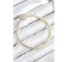 Pirinç Charm Zirkon Taşlı Kalp Model Gold Renk Kadın Bileklik - TJ-BB7809