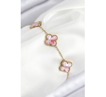 316L Çelik Sedefli Pembe Gold Renk Yonca Kadın Bileklik - TJ-BB7811
