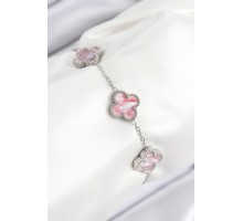 316L Çelik Sedefli Pembe Gümüş Renk Yonca Kadın Bileklik - TJ-BB7812