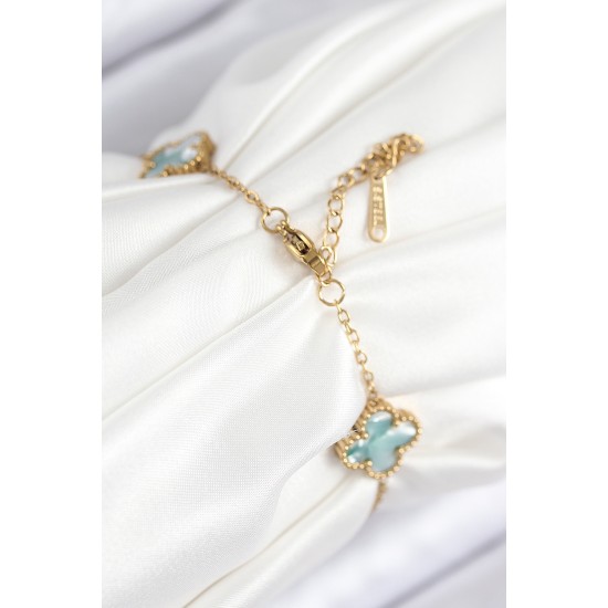 316L Çelik Sedefli Yeşil Gold Renk Yonca Kadın Bileklik - TJ-BB7813