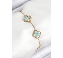 316L Çelik Sedefli Yeşil Gold Renk Yonca Kadın Bileklik - TJ-BB7813