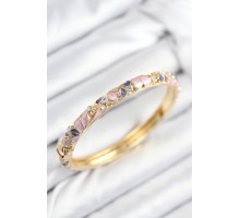 Mineli Pirinç Zirkon Taşlı Fuşya Mor Çiçek Motifli Gold Kadın Kelepçe - TJ-BB7815