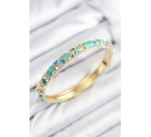 Mineli Pirinç Zirkon Taşlı Turkuaz Mavi Çiçek Motifli Gold Kadın Kelepçe - TJ-BB7816