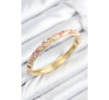 Mineli Pirinç Zirkon Taşlı Pembe Çiçek Motifli Gold Kadın Kelepçe - TJ-BB7817